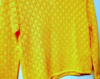 Pull, pull, S/S, manches longues motif troué Ajour jaune BIGformat, cinquante cinquante, coton, polyacrylique, mesures, filles femmes filles vintage