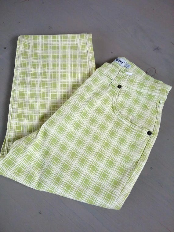 SALE 30% checked trousers, flared trousers, stretch, green/white + beige/white, size information, Young Fashion+ Adults, Gender, S. Oliver, Vintage