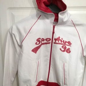 Rebajas 30% Chaqueta, Sudadera, Chaqueta con capucha, Sudadera con capucha, Jersey, blanco con rojo, talla 152, vintage
