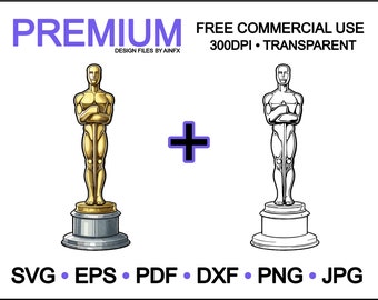 Cinematic Prestige: The Oscar Award Statue ,svg, eps, pdf, dxf, png, jpg, vector files, illustrations, transparent, cricuit craft