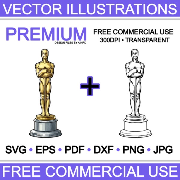 Cinematic Prestige: The Oscar Award Statue ,svg, eps, pdf, dxf, png, jpg, vector files, illustrations, transparent, cricuit craft
