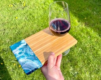 Wine and Tapas Board 24x15cm - Cheese Board with Wine Holder - Appetiser and Wine Glass Tray