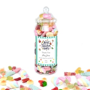 Personalised Best Teacher Sweet Jar with Sweets Included - Custom Message Pick n Mix Gift Jar - **Order Will Be Posted MONDAY 18TH AUGUST**