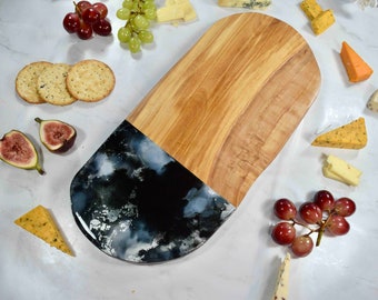 Black Silver Chopping Board 40cm - Olive Wood Cheese Slicing Board - Fathers Day Cheese Lover Gift Ideas