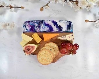 Cheese Board with Purple Resin Art 21cm | Rustic Olive Wood Cutting Board | Unique Birthday Gift Ideas