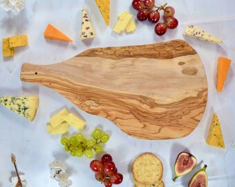 Charcuterie Board - 40cm Olive Wood Board with Handle - Rustic Wooden Cutting Board