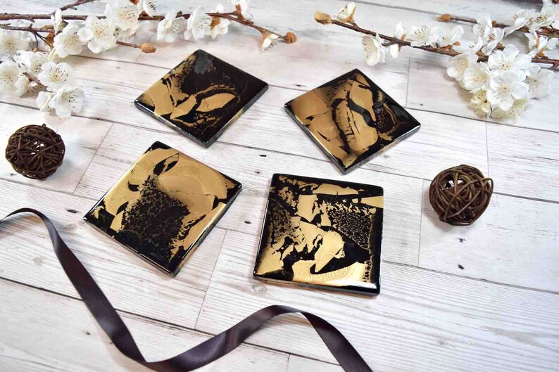 Black Gold Resin Coasters for Drinks Fathers Day Gift Ideas for Him image 5