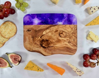 Unique Birthday Gift - Purple Resin Olive Wood Cheese Board 21cm