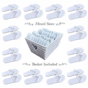 40 Pairs Mixed Sizes Wedding Flip Flops with Wicker Basket Included