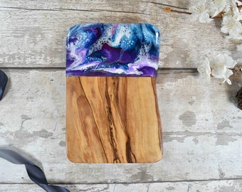 Cheese Board with Purple Resin Art 21cm | Olive Wood Board | Present for Father