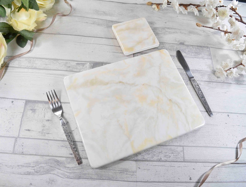 Placemats and Coasters Set White Cream Gold Abstract Resin Art Etsy UK