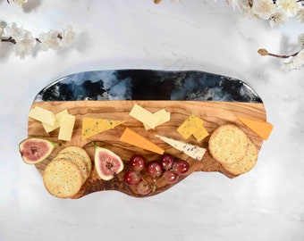 Large Cheese Slicing Board with Smoky Black Resin Art - Mothers Day Gift Ideas | New Homeowner Gifts