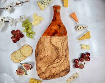 Olive Wood Serving Board with Handle 40cm - Burnt Orange Cutting Board - Housewarming Gift Ideas