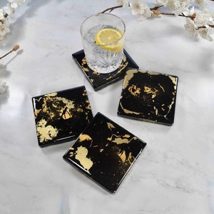 Black Gold Resin Coasters for Drinks Fathers Day Gift Ideas for Him image 4