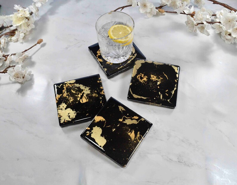 Black Gold Resin Coasters for Drinks Fathers Day Gift Ideas for Him image 4