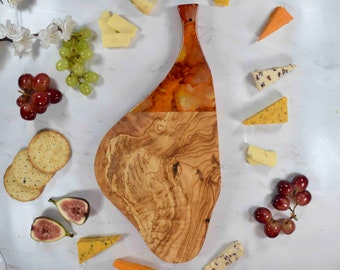 Orange Tapas Board Olive Wood - Wooden Cutting Board with Handle - New Home Gift Ideas