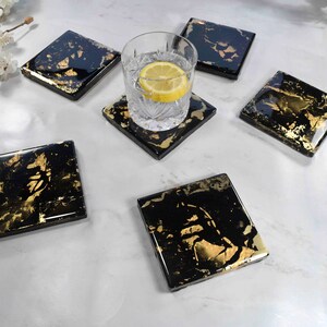 Black Gold Resin Coasters for Drinks Fathers Day Gift Ideas for Him image 6