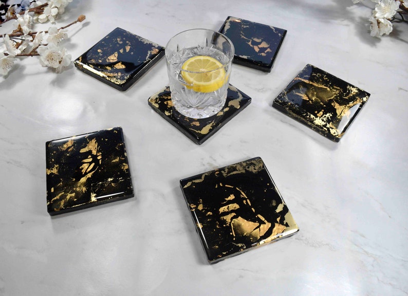 Black Gold Resin Coasters for Drinks Fathers Day Gift Ideas for Him image 6