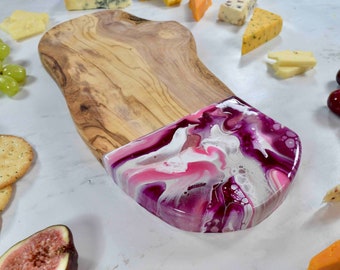 Pink Resin Olive Wood Chopping Board 30cm - Unique Birthday Gift Ideas for Her