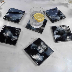 Black Grey Silver Drinks Coasters Set Fathers Day Gift Ideas image 3