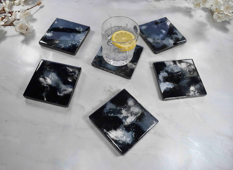 Black Grey Silver Drinks Coasters Set Fathers Day Gift Ideas image 3