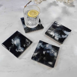 Black Grey Silver Drinks Coasters Set Fathers Day Gift Ideas image 7