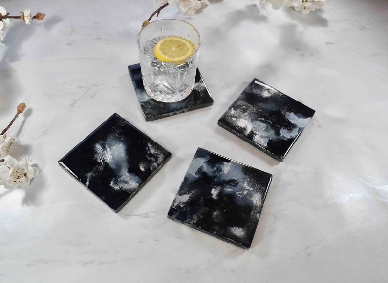 Black Grey Silver Drinks Coasters Set Fathers Day Gift Ideas image 7