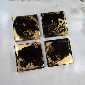 Black Gold Resin Coasters for Drinks Fathers Day Gift Ideas for Him image 7