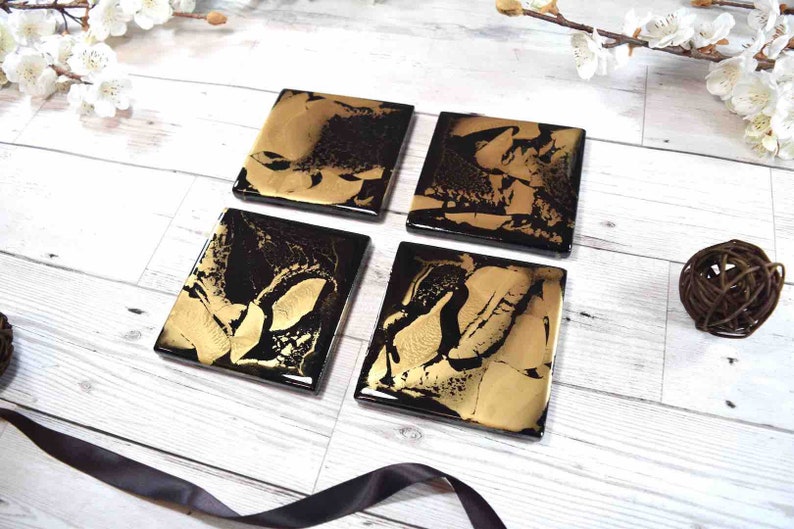 Black Gold Resin Coasters for Drinks Fathers Day Gift Ideas for Him image 8