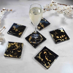 Black Gold Resin Coasters for Drinks Fathers Day Gift Ideas for Him image 2