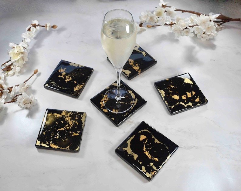 Black Gold Resin Coasters for Drinks Fathers Day Gift Ideas for Him image 2