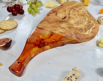 Orange Tapas Board Olive Wood - Wooden Cutting Board with Handle - New Home Gift Ideas