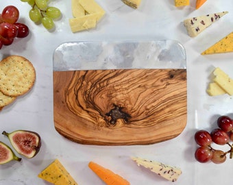 Grey Silver Charcuterie Board 21 x 15 cm - Olive Wood Board with Abstract Resin Art