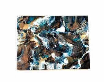 Abstract Wall Art Painting 80x60cm in Blue Bronze and Gold - MADE TO ORDER - Resin Art on Canvas