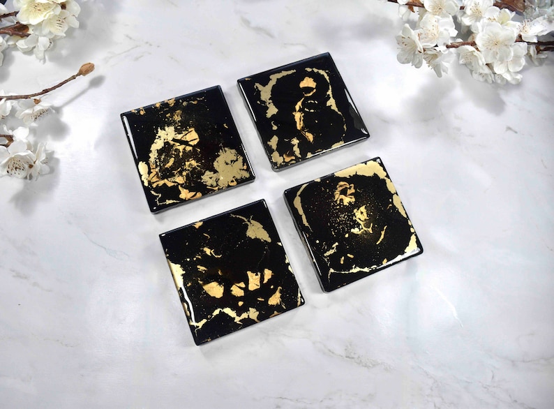 Black Gold Resin Coasters for Drinks Fathers Day Gift Ideas for Him image 3