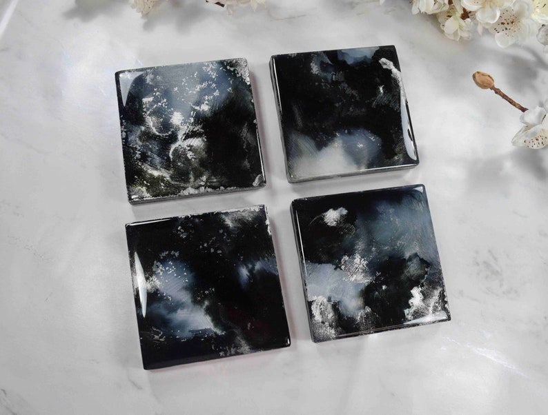 Black Grey Silver Drinks Coasters Set Fathers Day Gift Ideas image 6