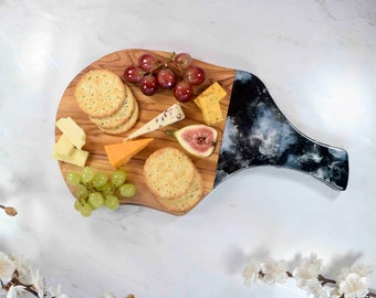 Charcuterie Board with Handle - Black Silver Chopping Board for Kitchen - Housewarming Gifts New Home Owner