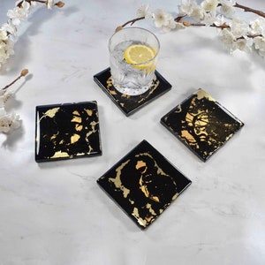 Black Gold Resin Coasters for Drinks Fathers Day Gift Ideas for Him image 1