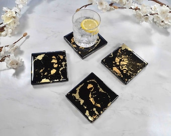 Black Gold Resin Coasters for Drinks | Fathers Day Gift Ideas for Him