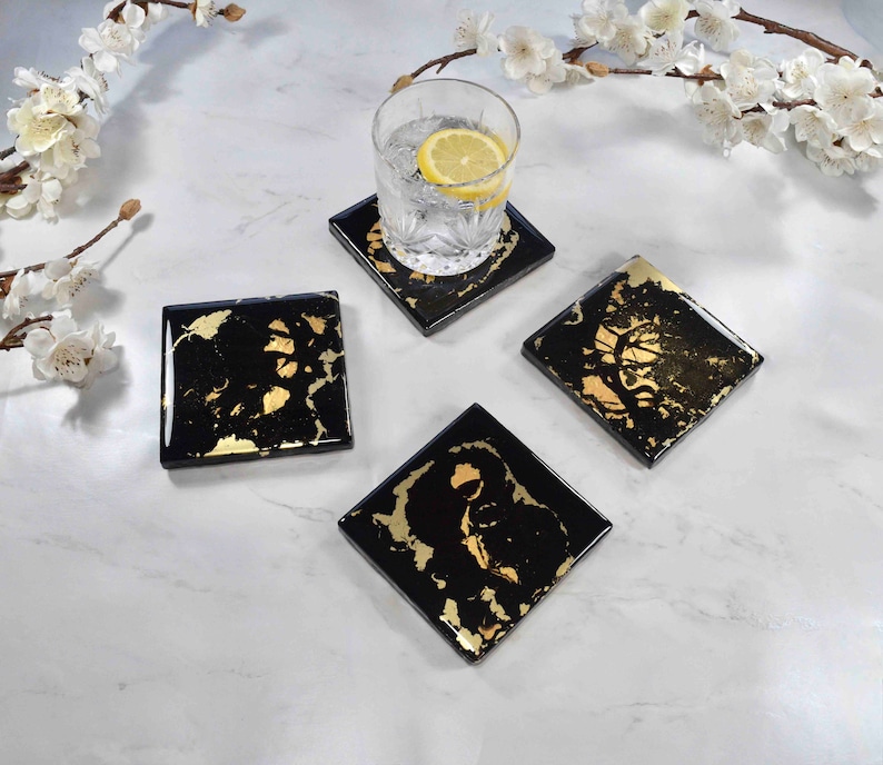 Black Gold Resin Coasters for Drinks Fathers Day Gift Ideas for Him image 1