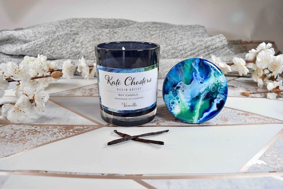 Vanilla Candle Natural Soy Wax with Optional Resin Art Lid 30cl