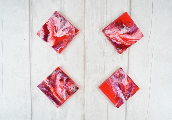 Red Resin Art Coasters for Drinks
