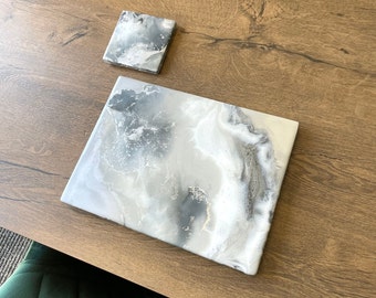 Grey and Silver Placemats Set - Resin Art Table Mats