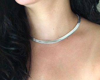 Dikke sterlingzilveren visgraatketting, elegante avondketting Sterlingzilveren visgraatketting platte zilveren ketting