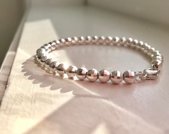 Faceted Silver Bracelet Disco Ball Bead Bracelet Cut Silver Bead Bracelet Reflective Silver Bracelet Shiny Ball Bracelet Glowing 5mmBracelet