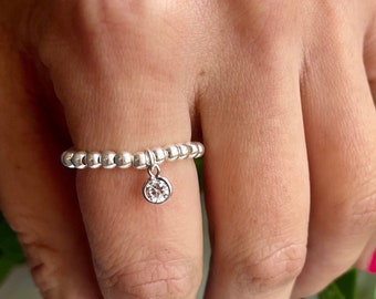 sterling silver stretch ring 925 silver elastic ring silver stacking ring silver charm ring sterling silver ball ring silver diamond ring