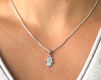 Sterling Silver Hamsa Necklace with Blue Evil Eye Sterling Silver hamsa necklace silver hamsa charm necklace hamsa pendant necklace
