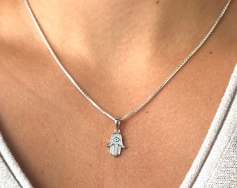 Sterling Silver hamsa necklace silver hamsa charm necklace hamsa pendant necklace hand of fatima necklace hamza silver hand pendant jewelry