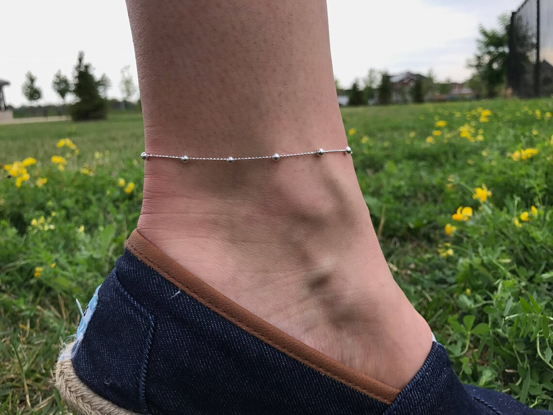 Silver Ball Bead Anklet Sterling Silver Anklet Summer Jewelry - Etsy
