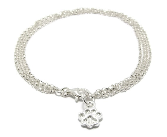 Silver Dog Paw Bracelet Cat Paw Bracelet Silver Animal Charm